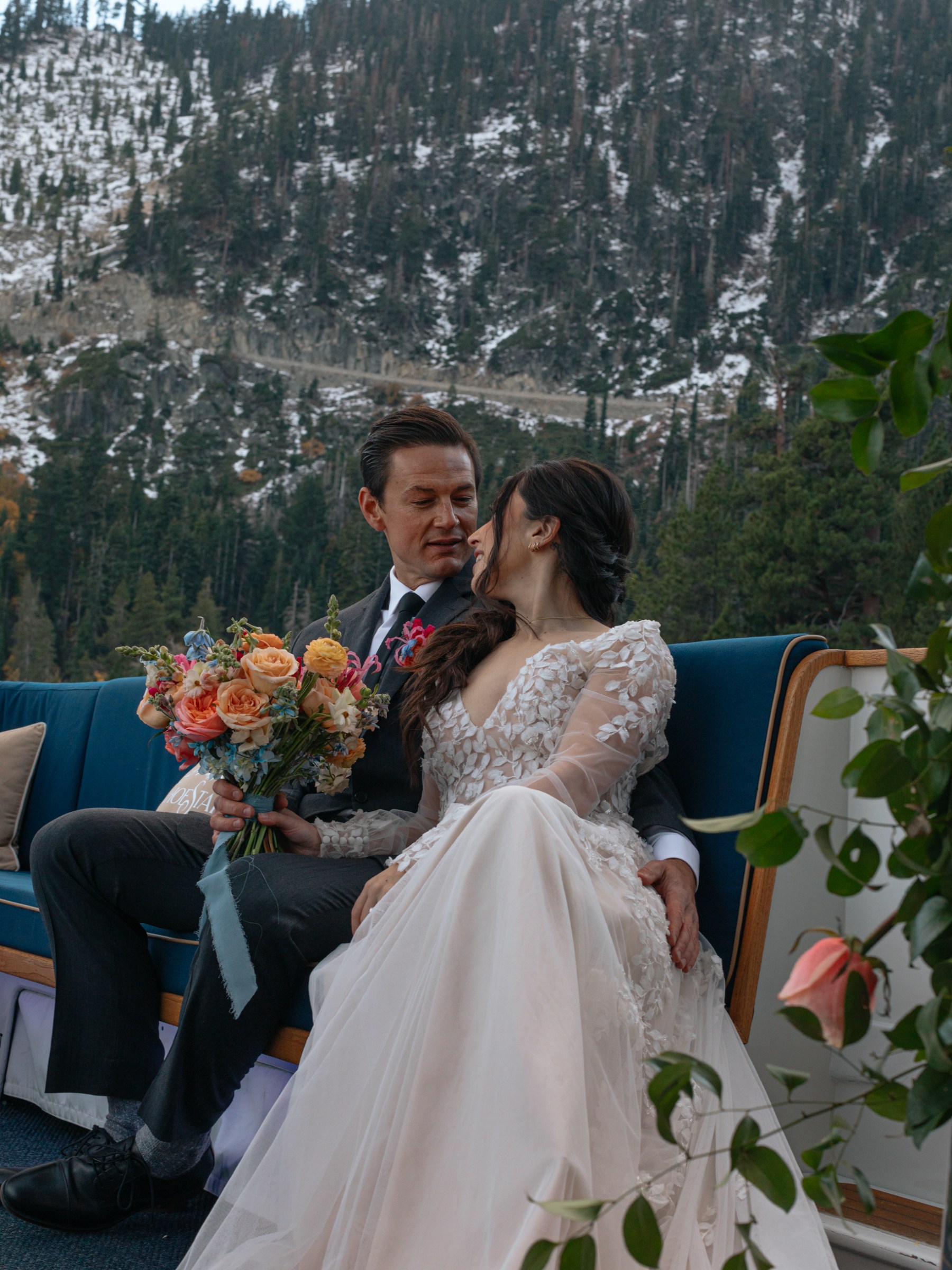 a person wearing a wedding cake